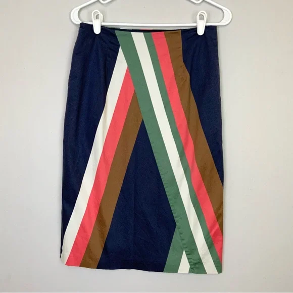 Boden Sz US 4L Multicolor Geometric Stripe Knee Length Cotton Straight Skirt - Picture 5 of 8